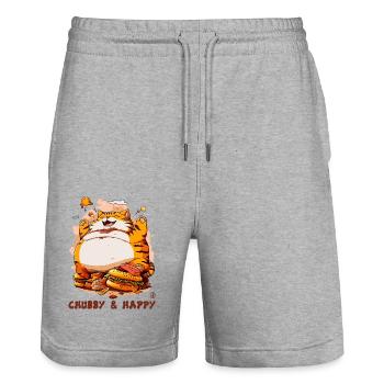 Contenu fat happy cat - Short de jogging bio TRAINER Stanley/Stella unisexe - gris chiné - Devant - Nik (191cm) & Marisol (170cm)