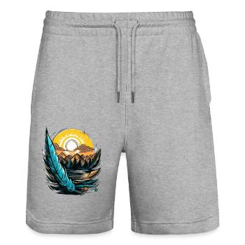Eine schreibende Feder und die Natur - Stanley/Stella Unisex Bio Joggingshorts Trainer  - Grau meliert - Vorne - Nik (191cm) & Marisol (170cm)