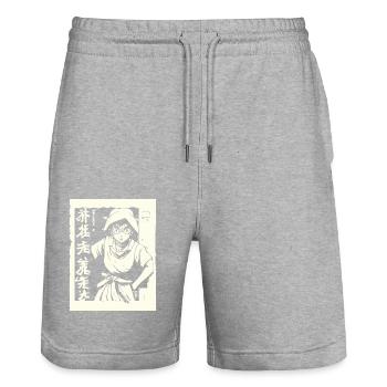 Japanisches Manga Anime Otaku Ninja - Stanley/Stella Unisex Bio Joggingshorts Trainer  - Grau meliert - Vorne - Nik (191cm) & Marisol (170cm)