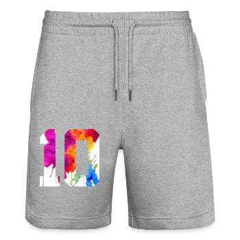 NUMMER 10 JAHRE ALT 10. GEBURTSTAG - Stanley/Stella Unisex Bio Joggingshorts Trainer  - Grau meliert - Vorne - Nik (191cm) & Marisol (170cm)