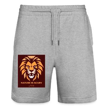 Nature is scary, a lion head lion - Stanley/Stella Trainer Unisex Organic Jogging Shorts - heather grey - Front - Nik (191cm) & Marisol (170cm)