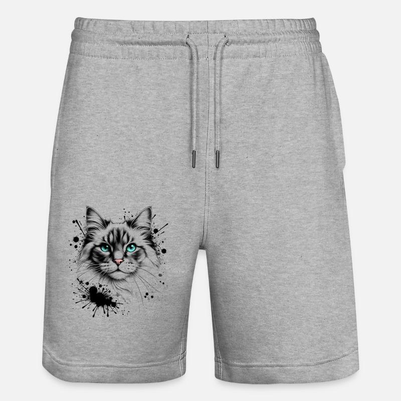 Chat mignon dans un design cool d’éclaboussures d’encre - Short de jogging bio TRAINER Stanley/Stella unisexe - gris chiné