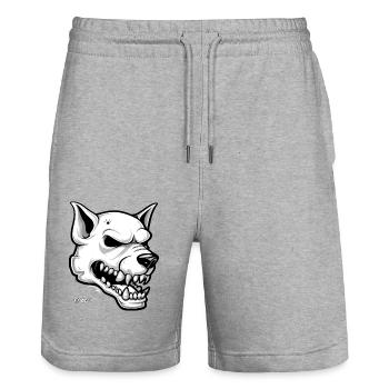 White Dog Skull Skull - Stanley/Stella Trainer Unisex Organic Jogging Shorts - heather grey - Front - Nik (191cm) & Marisol (170cm)