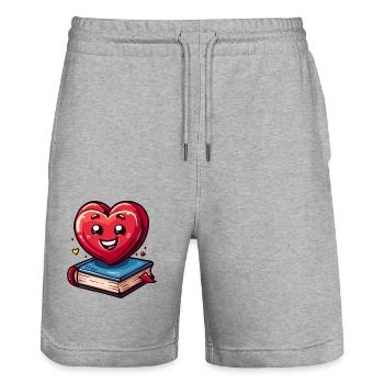 One book and one heart mean: I love books - Stanley/Stella Trainer Unisex Organic Jogging Shorts - heather grey - Front - Nik (191cm) & Marisol (170cm)