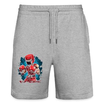 A Cubic Cartoon Pixel Boxer Boxing - Stanley/Stella Trainer Unisex Organic Jogging Shorts - heather grey - Front - Nik (191cm) & Marisol (170cm)