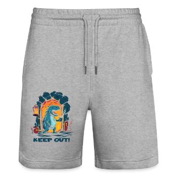 Funny Dungeon Dragon: No Entry - Stanley/Stella Trainer Unisex Organic Jogging Shorts - heather grey - Front - Nik (191cm) & Marisol (170cm)