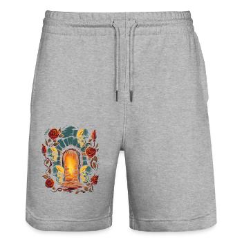 Die dunkle Kerker-Liebe: Totenköpfe und Rosen - Stanley/Stella Unisex Bio Joggingshorts Trainer  - Grau meliert - Vorne - Nik (191cm) & Marisol (170cm)
