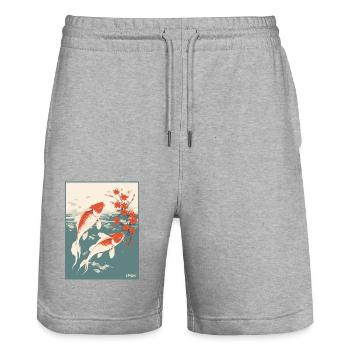 Parodie japanisches Werbeplakat Koi-Fisch - Stanley/Stella Unisex Bio Joggingshorts Trainer  - Grau meliert - Vorne - Nik (191cm) & Marisol (170cm)