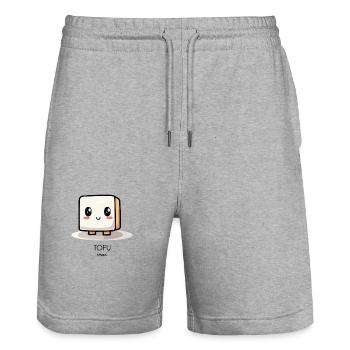 Cute Chibi Anime: Kawaii Tofu - Stanley/Stella Trainer Unisex Organic Jogging Shorts - heather grey - Front - Nik (191cm) & Marisol (170cm)