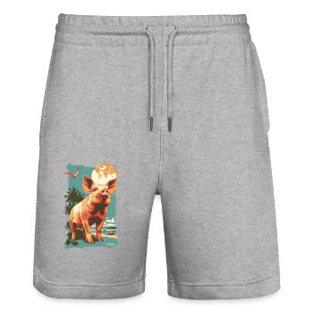 Voyage de vacances Art Déco Cochon de plage de Palen - Short de jogging bio TRAINER Stanley/Stella unisexe - gris chiné - Devant - Nik (191cm) & Marisol (170cm)