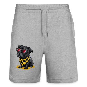 Kariertes Muster: Bandana Pug mit Sonnenbrille - Stanley/Stella Unisex Bio Joggingshorts Trainer  - Grau meliert - Vorne - Nik (191cm) & Marisol (170cm)