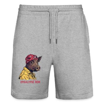 2pigalypse Now : Cochon de rap hip-hop - Short de jogging bio TRAINER Stanley/Stella unisexe - gris chiné - Devant - Nik (191cm) & Marisol (170cm)