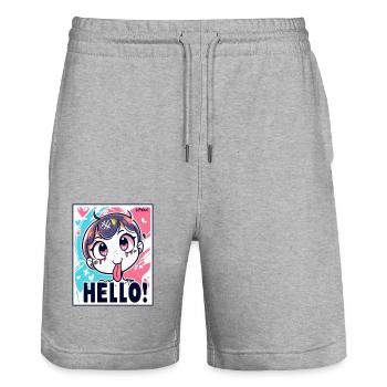 Freches Anime Girl sagt Hallo - Stanley/Stella Unisex Bio Joggingshorts Trainer  - Grau meliert - Vorne - Nik (191cm) & Marisol (170cm)