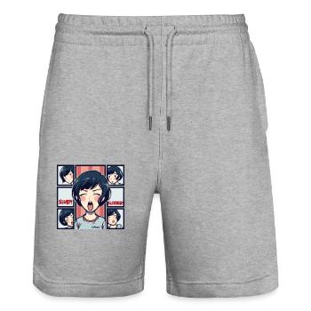 Anime girl trained to slurp ramen noodles - Stanley/Stella Trainer Unisex Organic Jogging Shorts - heather grey - Front - Nik (191cm) & Marisol (170cm)