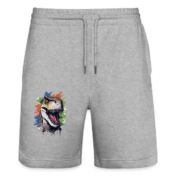Farbspritzer: Ein farbenfroher Dino im Action-Look - Stanley/Stella Unisex Bio Joggingshorts Trainer  - Grau meliert - Vorne - Nik (191cm) & Marisol (170cm)