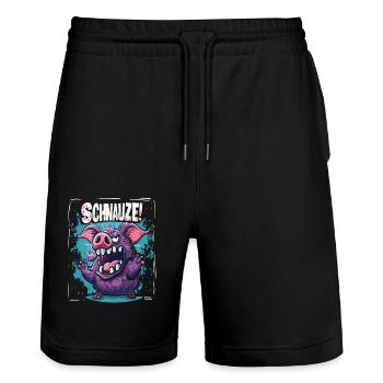 Shut Rough Cartoon Pig - Stanley/Stella Trainer Unisex Organic Jogging Shorts - black - Front - Nik (191cm) & Marisol (170cm)
