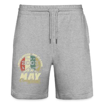 Cadeau Anniversaire Millésime Fabriqué en Mai 2003 - Short de jogging bio TRAINER Stanley/Stella unisexe - gris chiné - Devant - Nik (191cm) & Marisol (170cm)