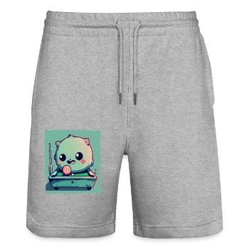 Little Monster Eightball Pool Billiards, Billiards - Stanley/Stella Trainer Unisex Organic Jogging Shorts - heather grey - Front - Nik (191cm) & Marisol (170cm)