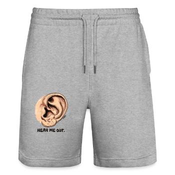 Listen to me: A big ear - Stanley/Stella Trainer Unisex Organic Jogging Shorts - heather grey - Front - Nik (191cm) & Marisol (170cm)