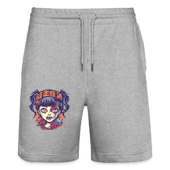 Manga Anime Zombie Goule Fille Illustration - Short de jogging bio TRAINER Stanley/Stella unisexe - gris chiné - Devant - Nik (191cm) & Marisol (170cm)