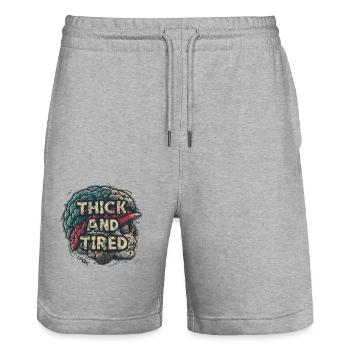 Heavy brain skull, fat and tired - Stanley/Stella Trainer Unisex Organic Jogging Shorts - heather grey - Front - Nik (191cm) & Marisol (170cm)