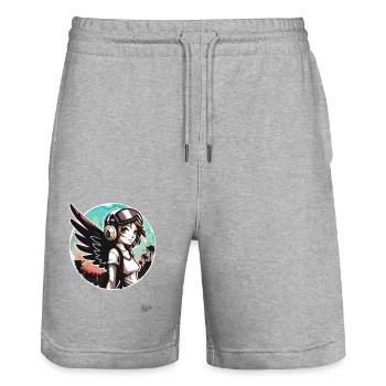 Cool Alternative Girl with Angel Wings - Stanley/Stella Trainer Unisex Organic Jogging Shorts - heather grey - Front - Nik (191cm) & Marisol (170cm)