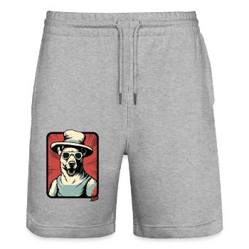 Chien cool avec un grand chapeau - Short de jogging bio TRAINER Stanley/Stella unisexe - gris chiné - Devant - Nik (191cm) & Marisol (170cm)