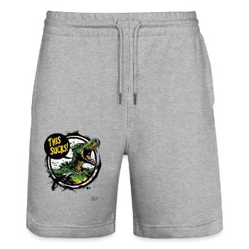 Wütender und genervter Drache sagt: Das ist Mist - Stanley/Stella Unisex Bio Joggingshorts Trainer  - Grau meliert - Vorne - Nik (191cm) & Marisol (170cm)