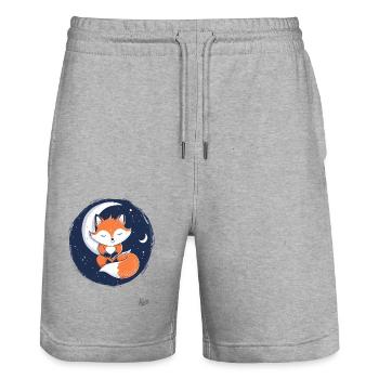 Süßer kleiner Fuchs schläft auf dem Mond - Stanley/Stella Unisex Bio Joggingshorts Trainer  - Grau meliert - Vorne - Nik (191cm) & Marisol (170cm)
