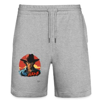 Bob de cow-boy gringo japonais : l’Orient rencontre l’Occident - Short de jogging bio TRAINER Stanley/Stella unisexe - gris chiné - Devant - Nik (191cm) & Marisol (170cm)