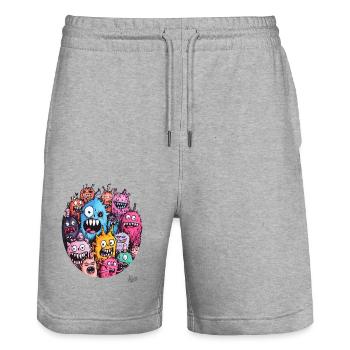 Crazy bunch of funny monsters - Stanley/Stella Trainer Unisex Organic Jogging Shorts - heather grey - Front - Nik (191cm) & Marisol (170cm)