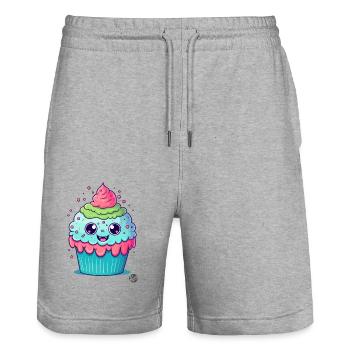 Overdose of Cuteness - Cutest Cupcake - Stanley/Stella Trainer Unisex Organic Jogging Shorts - heather grey - Front - Nik (191cm) & Marisol (170cm)