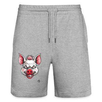 White Creepy Psycho Horror Pig - Stanley/Stella Trainer Unisex Organic Jogging Shorts - heather grey - Front - Nik (191cm) & Marisol (170cm)