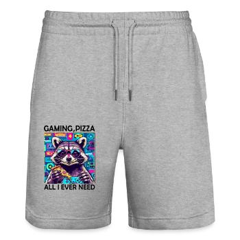 Funny Raccoon Gaming Pizza Gamer Gamer Gaming - Stanley/Stella Trainer Unisex Organic Jogging Shorts - heather grey - Front - Nik (191cm) & Marisol (170cm)