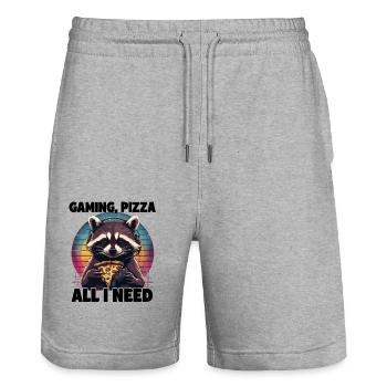 Funny Raccoon Gaming Pizza Gamer Gamer Gaming - Stanley/Stella Trainer Unisex Organic Jogging Shorts - heather grey - Front - Nik (191cm) & Marisol (170cm)