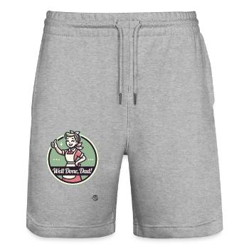 Zustimmende Frau und Mama: Gut gemacht, Papa - Stanley/Stella Unisex Bio Joggingshorts Trainer  - Grau meliert - Vorne - Nik (191cm) & Marisol (170cm)