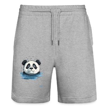 Little panda in the water - Stanley/Stella Trainer Unisex Organic Jogging Shorts - heather grey - Front - Nik (191cm) & Marisol (170cm)