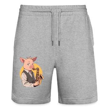 Saxophone Player Pig - Stanley/Stella Trainer Unisex Organic Jogging Shorts - heather grey - Front - Nik (191cm) & Marisol (170cm)