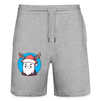 Christmas Yeti with Antlers and Santa Hat - Stanley/Stella Trainer Unisex Organic Jogging Shorts - heather grey - Front - Nik (191cm) & Marisol (170cm)