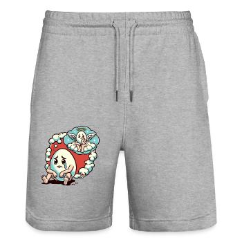Sad egg imagines egg friend in heaven - Stanley/Stella Trainer Unisex Organic Jogging Shorts - heather grey - Front - Nik (191cm) & Marisol (170cm)