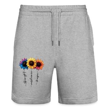 Fleurs d’été Fleur Inspiration Dicton de motivation - Short de jogging bio TRAINER Stanley/Stella unisexe - gris chiné - Devant - Nik (191cm) & Marisol (170cm)