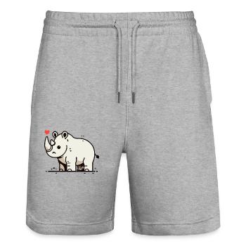 Lustiger, fröhlicher Cartoon-Nashorn - Stanley/Stella Unisex Bio Joggingshorts Trainer  - Grau meliert - Vorne - Nik (191cm) & Marisol (170cm)