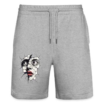 Broken Face Artistic Portrait - Stanley/Stella Trainer Unisex Organic Jogging Shorts - heather grey - Front - Nik (191cm) & Marisol (170cm)