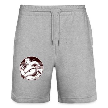 Pumelliger Retro-Mann beim Laufen - Stanley/Stella Unisex Bio Joggingshorts Trainer  - Grau meliert - Vorne - Nik (191cm) & Marisol (170cm)