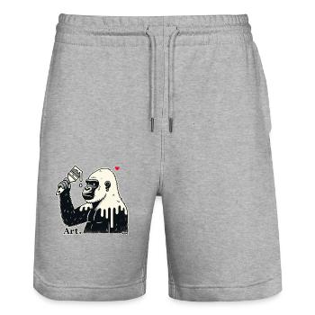 Gorilla artist, customer with brush and paint - Stanley/Stella Trainer Unisex Organic Jogging Shorts - heather grey - Front - Nik (191cm) & Marisol (170cm)
