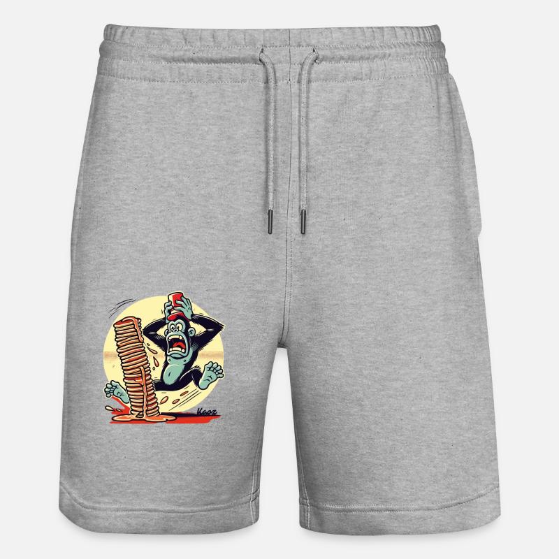 Pancake-Affe – Chaos mit Sirup - Stanley/Stella Unisex Bio Joggingshorts Trainer  - Grau meliert