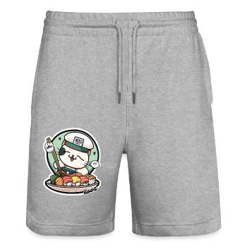 Neko Sushi Chef – Funny Cat Kitchen - Stanley/Stella Trainer Unisex Organic Jogging Shorts - heather grey - Front - Nik (191cm) & Marisol (170cm)