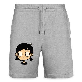 Thoughtful cartoon girl - Stanley/Stella Trainer Unisex Organic Jogging Shorts - heather grey - Front - Nik (191cm) & Marisol (170cm)
