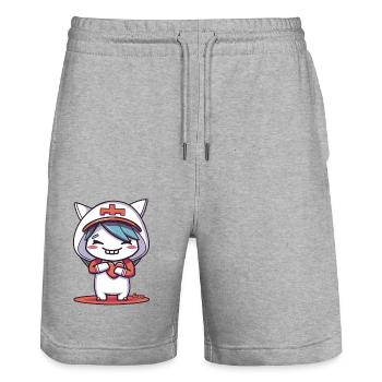 Süßes Wesen mit Herz – Liebevolles Design - Stanley/Stella Unisex Bio Joggingshorts Trainer  - Grau meliert - Vorne - Nik (191cm) & Marisol (170cm)
