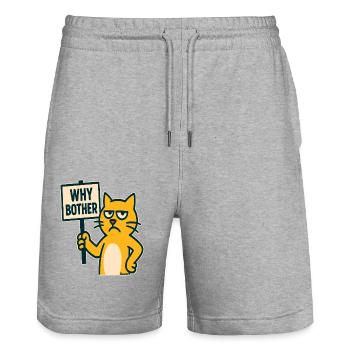 chat de dessin animé agacé : pourquoi s’embêter - Short de jogging bio TRAINER Stanley/Stella unisexe - gris chiné - Devant - Nik (191cm) & Marisol (170cm)